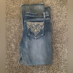 Love Indigo 14 Jeans Bling Pockets Fade Wash Stretch Blue Denim Boot Cut Bootcut